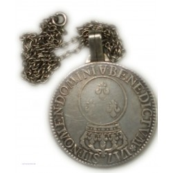 Ecu LOUIS XV Vertugadin  1717 A Paris Monté avec chaine argent