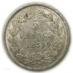 ECU 5 Francs LOUIS PHILIPPE Ier, 1838 B ROUEN, SUP