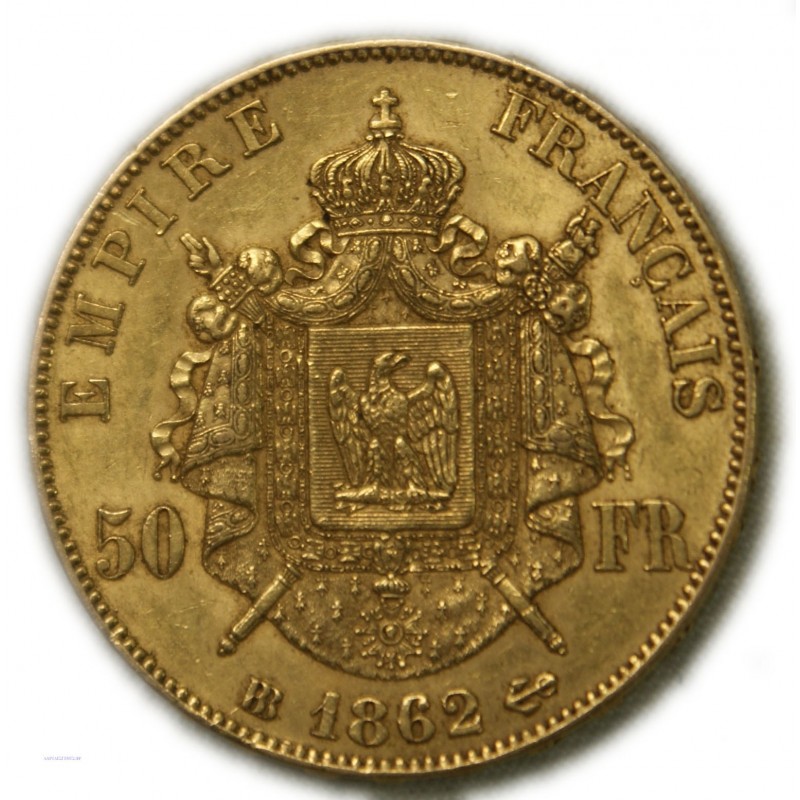 50 Francs  NAPOLÉON III 1862 BB Strasbourg, TTB, lartdesgents.fr