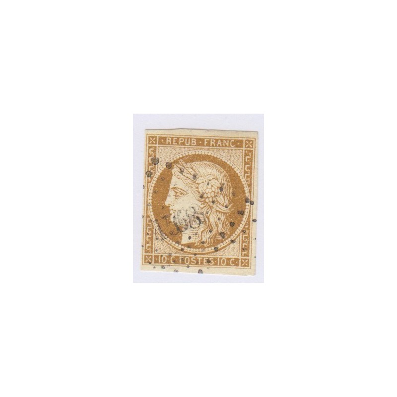 Timbre N°1 10 c. bistre-jaune 1850 signé Oblitéré, cote 350 Euros l'art des gents