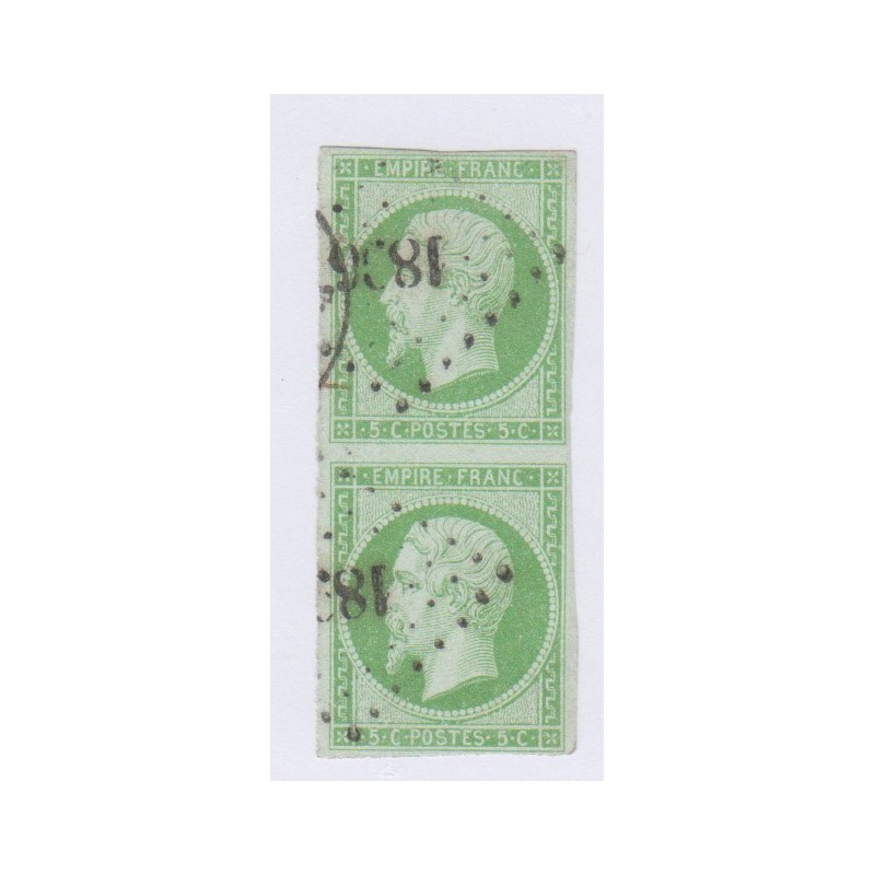 Bande de 2 Timbres N°12 - 5 c. vert oblitérés, cote 225 Euros lartdesgents