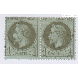 Bande de 2 Timbres n°25, 1 c. vert bronze 1870 oblitérée 60 Euros lartdesgents