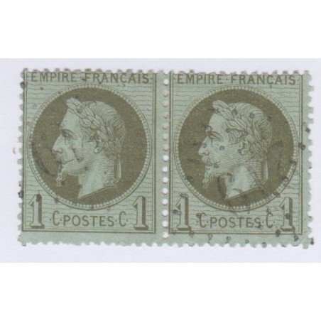 Bande de 2 Timbres n°25, 1 c. vert bronze 1870 oblitérée 60 Euros