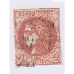 Timbre France n°40B , 2c. brun rouge,  14 déc 1870 oblitéré Signé Calvès cote 330 Euros lartdesgents