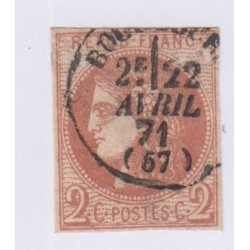 Timbre n°40B , 2c. brun rouge ,  14 déc 1870 oblitéré cote 330 Euros lartdesgents.fr