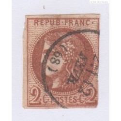 Timbre France n°40Bc , 2c. marron,  Oblitéré Signé Calves cote 1500 Euros lartdesgents