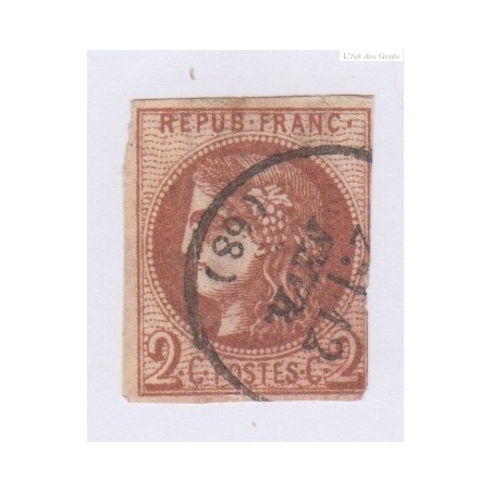 Timbre France n°40Bc , 2c. marron,  Oblitéré Signé Calves cote 1500 Euros lartdesgents