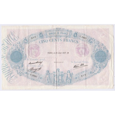 Bleu & Rose 500 Francs 26 Aout 1937 TTB F.31-02, lartdesgents