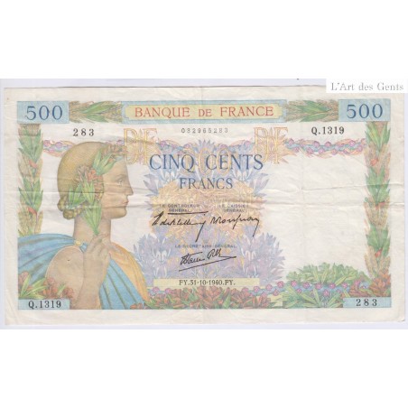 La Paix - 500 Francs 31 oct 1940 TTB cote 70€, lartdesgents