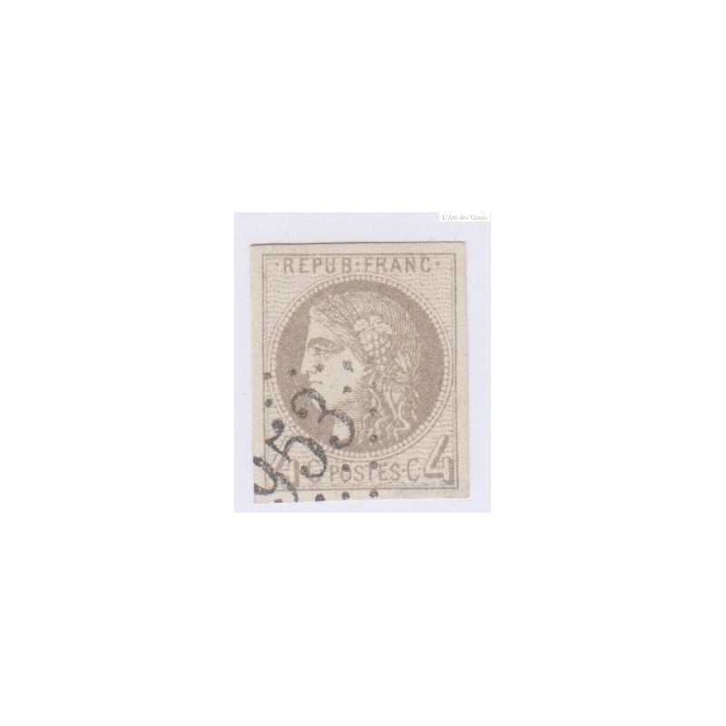 N°41B , 4c. gris report 2, déc 1870 Oblitéré signé cote 350 Euros lartdesgents.fr