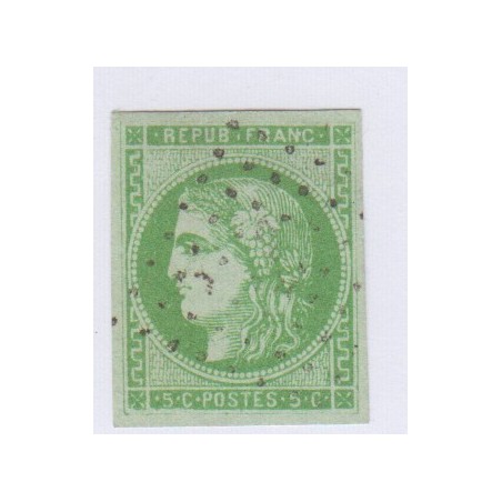 N°42B , 5c. vert-jaune report 2, déc 1870 Oblitéré signé cote 220 Euros lartdesgents.fr