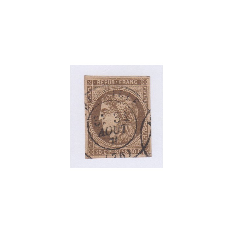 Timbre n°47, 30 c. brun, déc 1870, Oblitéré cote 280 Euros  lartdesgents.fr