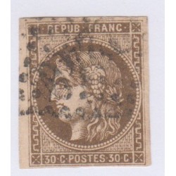 Timbre n°47, 30 c. brun, déc 1870, oblitéré signé Calvès cote 280 Euros  lartdesgents.fr