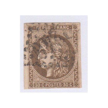 Timbre n°47, 30 c. brun, déc 1870, oblitéré signé Calvès cote 280 Euros  lartdesgents.fr