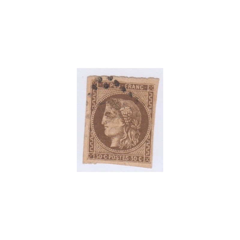 Timbre n°47, 30 c. brun, déc 1870, oblitéré  cote 280 Euros Signé Calvès - lartdesgents.fr