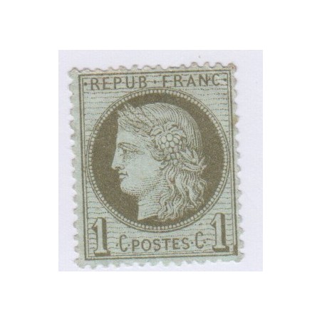 Timbre n°50, 1 c. vert-olive, nov 1872, neuf* cote 100 Euros  lartdesgents.fr