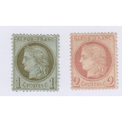 N°50 et N°51, 1 c. et 2 c., 1872, neufs sans gomme  cote 80 Euros  lartdesgents.fr
