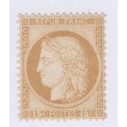 Timbre France n°55, 15 c. bistre, 1873, neuf* charnière cote 725 Euros  signé Calvès lartdesgents.fr