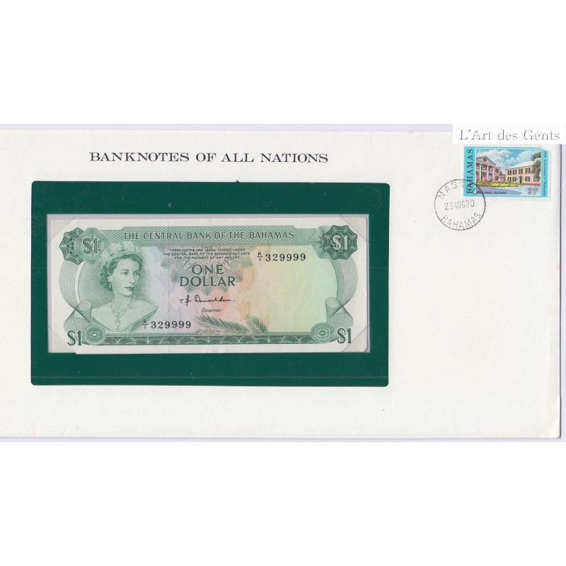 Bahamas - 1 Dollar - 1974 - P35a2 - dans enveloppe 1er jour,  lartdesgents