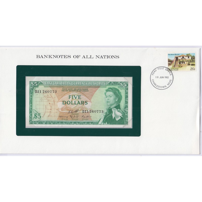 Caraïbe - 5 Dollars - P14h2 - dans enveloppe 1er jour,  lartdesgents