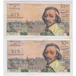 France - Lot 2 Billets 10 Nouveaux Francs Richelieu  - A32 et D80, lartdesgents.fr