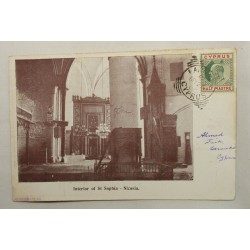 Postcard Interior of ST SOPHIA - NICOSIA. 1906 Stamp of CYPRUS