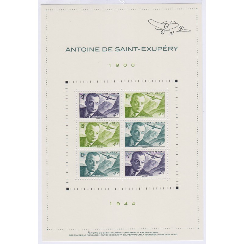Bloc Feuillet Antoine de Saint Exupéry 1900/1944 Tirage Limité Neuf** Lartdesgents.fr