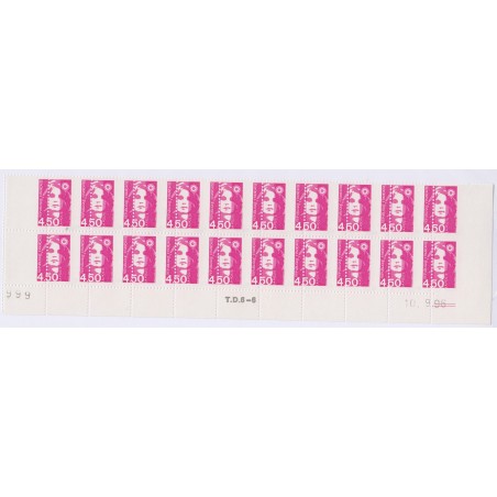 Variété rare bande de 20 timbres n°3007 en bord de feuille piquage à cheval, signés, Neufs** Lartdesgents