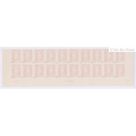 Variété rare bande de 20 timbres n°3007 en bord de feuille piquage à cheval, signés, Neufs** Lartdesgents