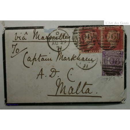 lettre Londres vers MALTE via MARSEILLE 1871 cachet et courrier à voir (4)