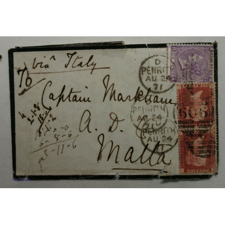 lettre Londres vers Malte via Italie 1871 cachet et courrier à voir (2)