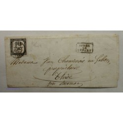10 C. taxe N°1 sur lettre signé Calvès 8 Février 1859 près de Besançon