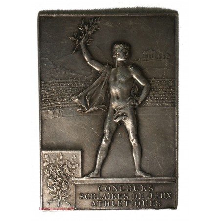 Médaille Plaque Argent Concours scolaires jeux Athlétiques 1900 par E.Vernon, lartdesgents
