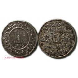 TUNISIE - 1 Franc 1917 + 5 Francs 1936, lartdesgents