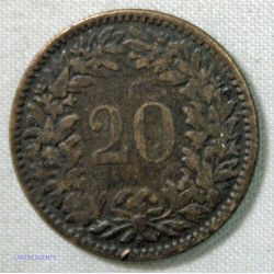 SUISSE - 20 cent 1859 - Switzerland 20 rappen 1859, lartdesgents.fr