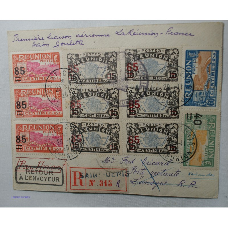 Réunion: Lettre par Avion 1929 Réunion France par Goulette & Marchesseau  RRR