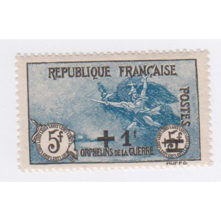 Timbre N°169a - Orphelin de la Guerre - 1f. s. 5f.+5f. noir et bleu  Neuf** signé - cote 385 Euros lartdesgents.fr