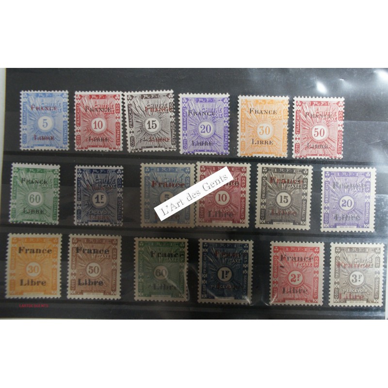lot de timbres Taxe France Libre Côte des Somalis neuf** N° 21 à 35, lartdesgents.fr