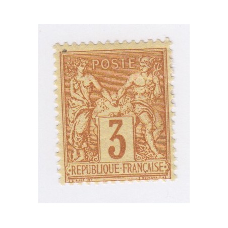 Timbre France N°86 - 3 c. bistre-jaune  -Type Sage (Type II)  Neuf* - cote 330 Euros lartdesgents.
