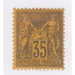 Timbre France N°93 - 35 c. violet noir s. jaune -Type Sage (Type II)  Neuf*  Signé - cote 800 Euros lartdesgents.fr