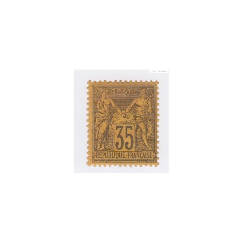 Timbre France N°93 - 35 c. violet noir s. jaune -Type Sage (Type II)  Neuf*  Signé - cote 800 Euros lartdesgents.fr
