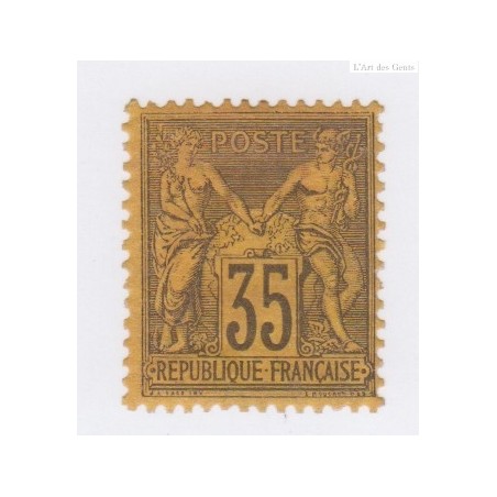 Timbre France N°93 - 35 c. violet noir s. jaune -Type Sage (Type II)  Neuf*  Signé - cote 800 Euros lartdesgents.fr
