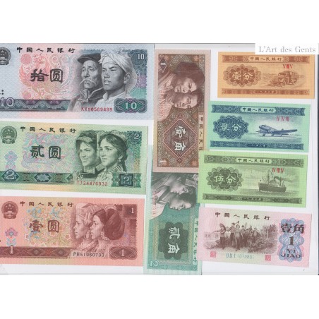 lot de 9 Billets CHINE neufs sauf 1 lartdesgents