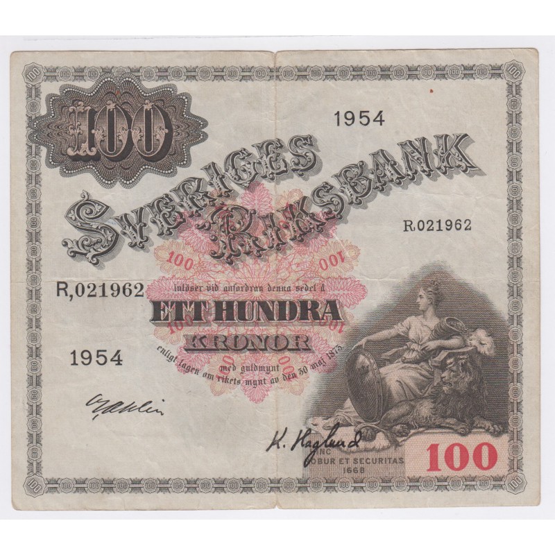 Billet Suède 100 Kronor 1954 TB+ lartdesgents.fr