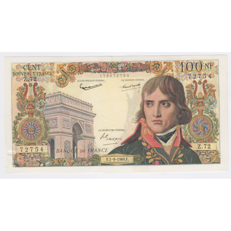 Billet France 100 NF Bonaparte 1-09-1960, Z.72 n°72754, TTB+, lartdesgents.fr