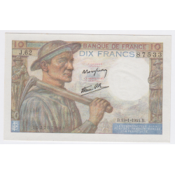 Billet France 10 Francs Mineur 13-01-1944, J.62 n°87533, Neuf, lartdesgents.fr