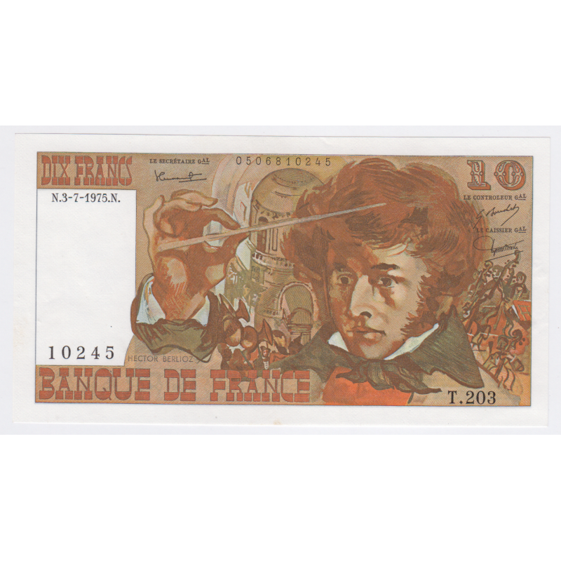 Billet France 10 Francs Berlioz 13-07-1975, T.203 n°10245, Neuf, lartdesgents.fr