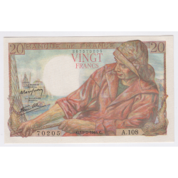 Billet France 20 Francs Pêcheur 10-02-1944, A108 n°70205, Neuf, Cote 40 Euros lartdesgents.fr