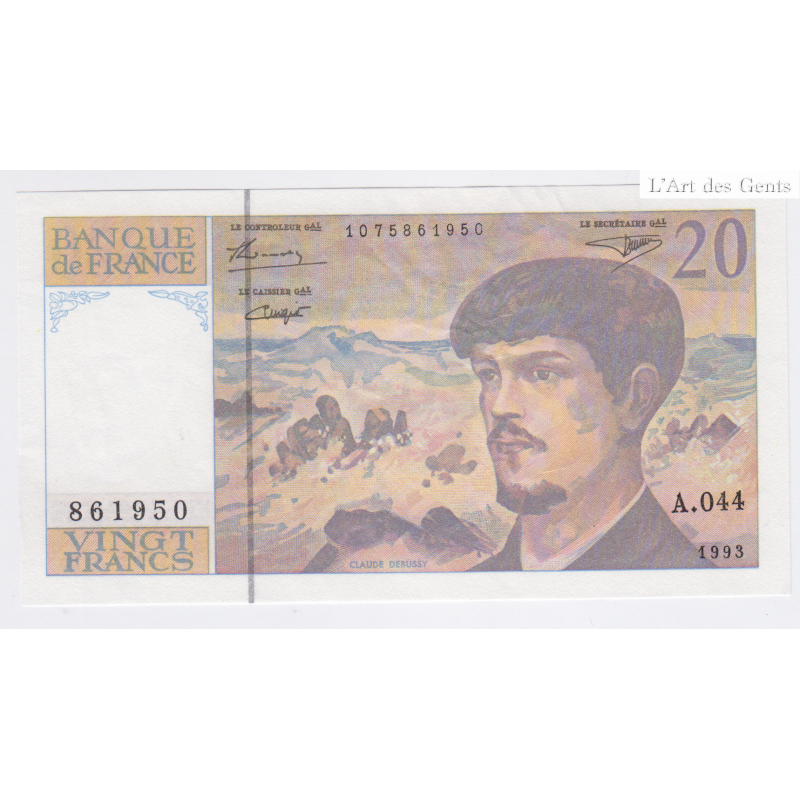 Billet France 20 Francs Debussy 1993, A.044 n°861950, Neuf, lartdesgents.fr