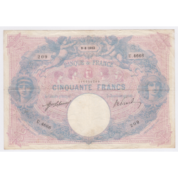 Billet France 50 Francs Bleu et Rose 9-06-1913, U.4666 n°209, Tb+, lartdesgents.fr
